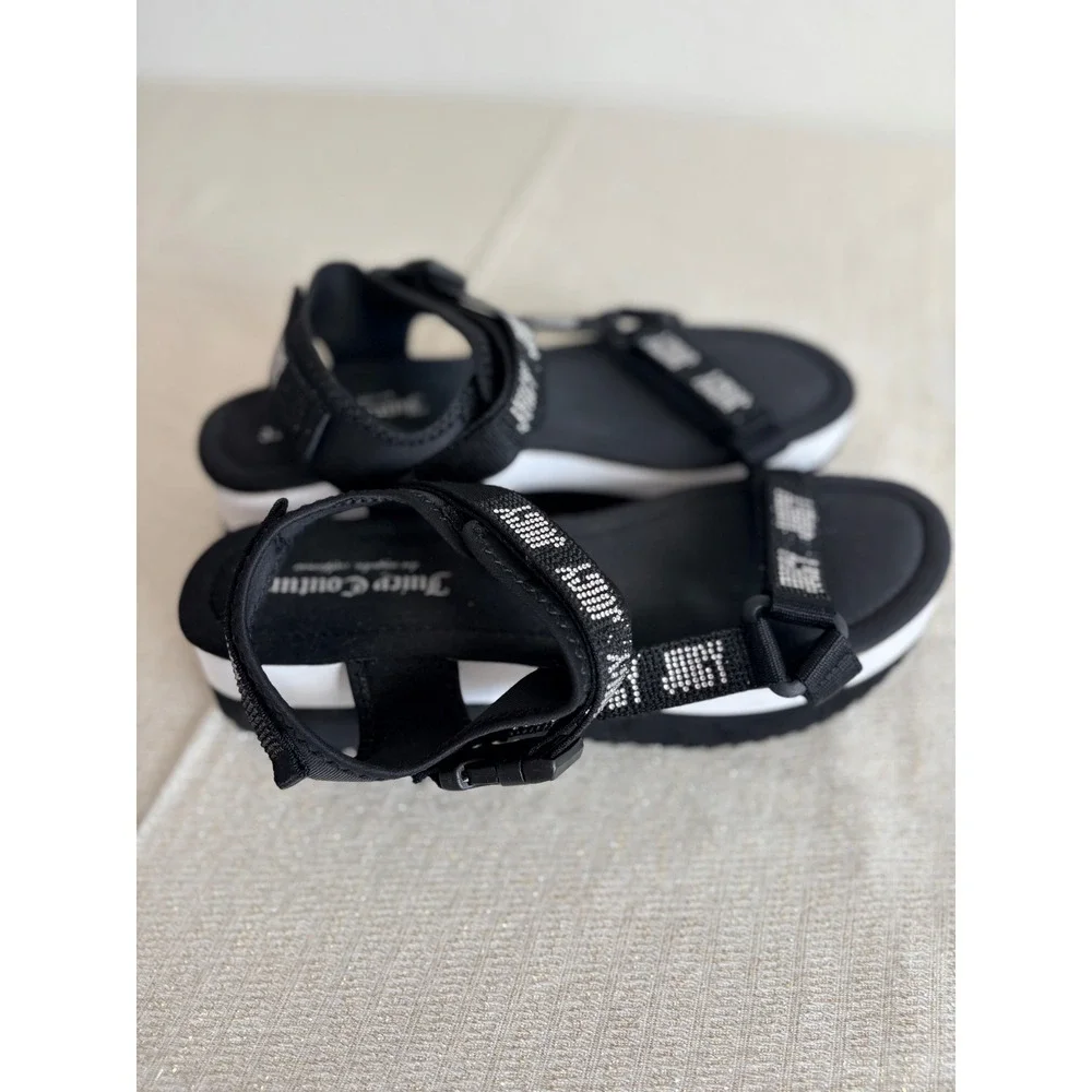 Juicy Couture Black Rhinestone Logo Platform Sporty Sandals Women's‎ Size 10